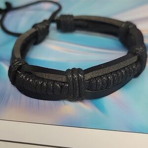 Black Leather 7" Bracelet Adjustable